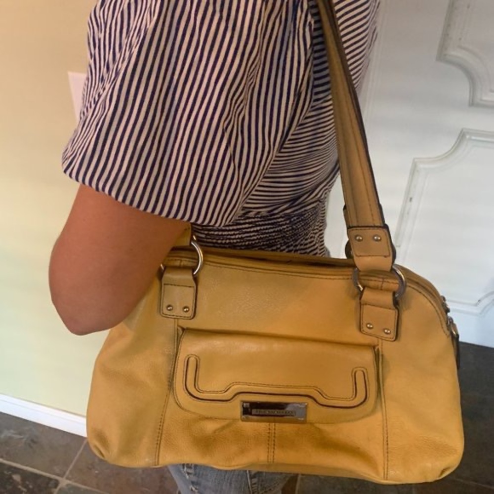 Tignanello Yellow Shoulder Bag Double Zip Closure and Magnetic Flap Pocket